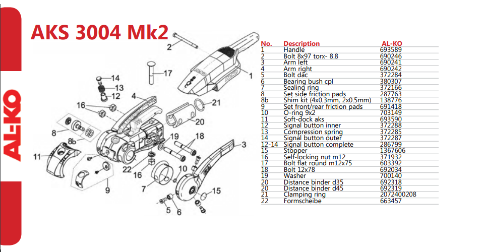 ALKO Coupling AKS3004 - Coupling Head - Spare Parts Diagrams - (Black Handle)