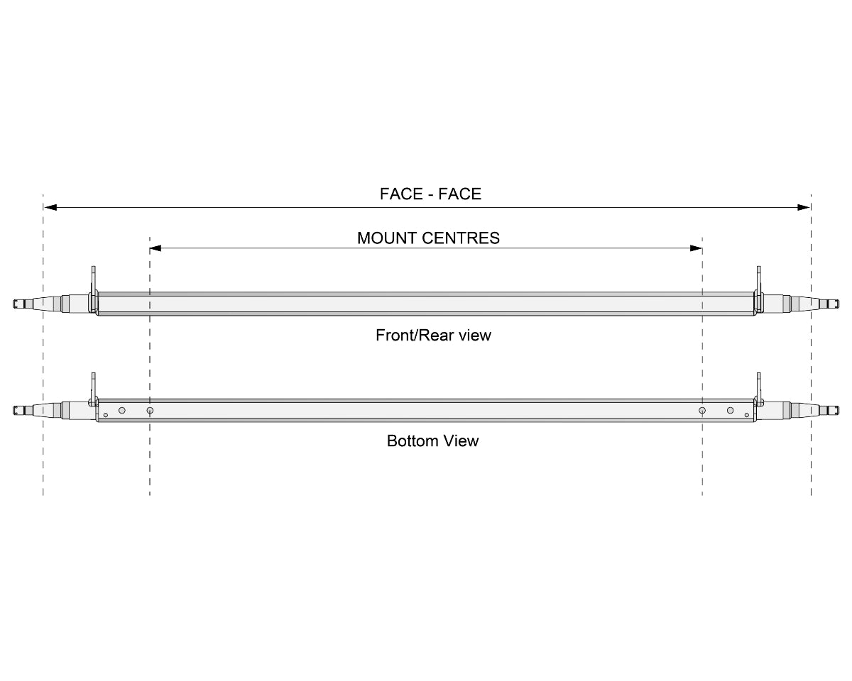 Bare Axle - Straight Beam - 1500kg Braked - Bare Metal