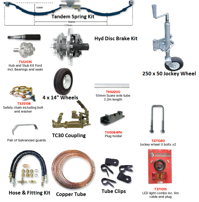 Trojan - Tandem Axle Trailer Kit - Hydraulic Braked - 2500kg - 13" Low Ride