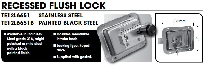 CM Door Latch - Recessed Flush Lock - Stainless Steel