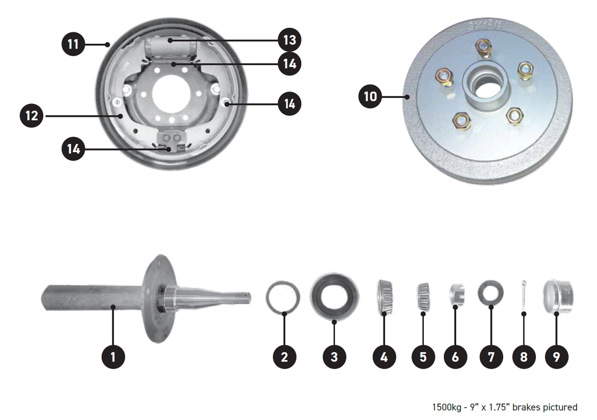 CM Electric Drum Brake - Spare Parts - 10in 1500kg
