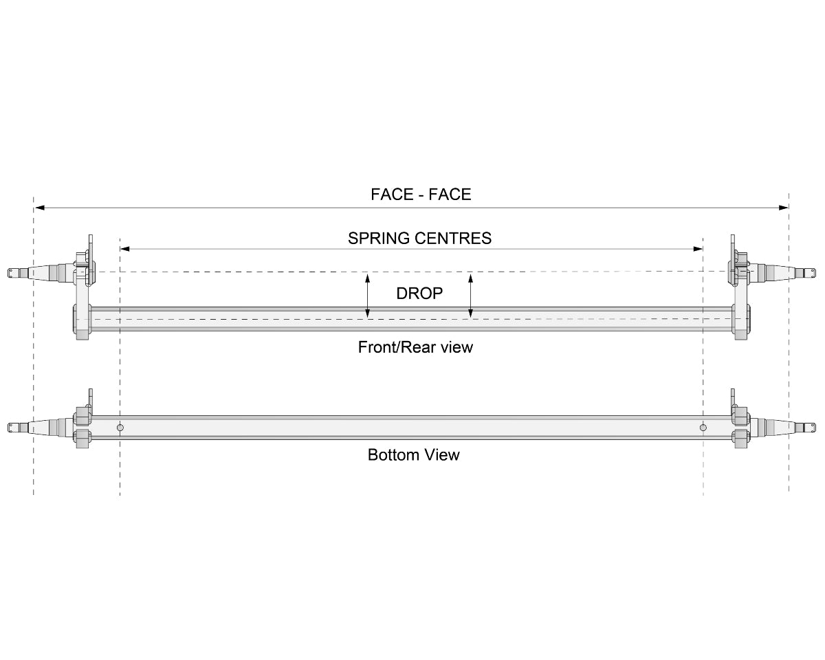 Bare Axle - Drop Beam - 1500kg - Electric Brakes