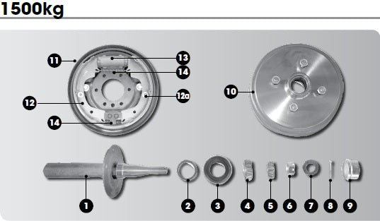 CM Hydraulic 9" Brake Drum Parts 1500kg