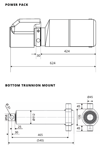 Hydraulic Tipping Kit 5Tonne, 3 Stage 1050mm