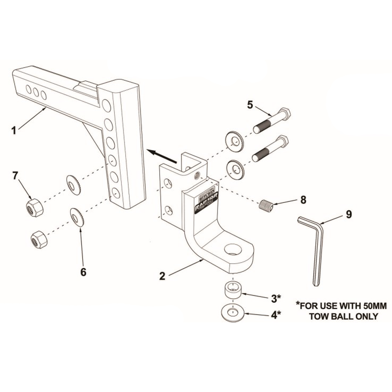 Mister Hitches - 4500kg - Adjustable - 32mm Towball Dia - Raptor - Standard Shank Length