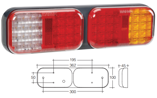 Narva Model 41 LED Tail Lamp - 9-33 volt - Mounted Red/Amber/Reverse