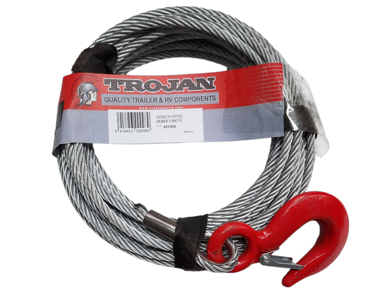 Trojan Winch - Wire Rope & Drop Forged Hook 1500kg 6mm x 10m ...