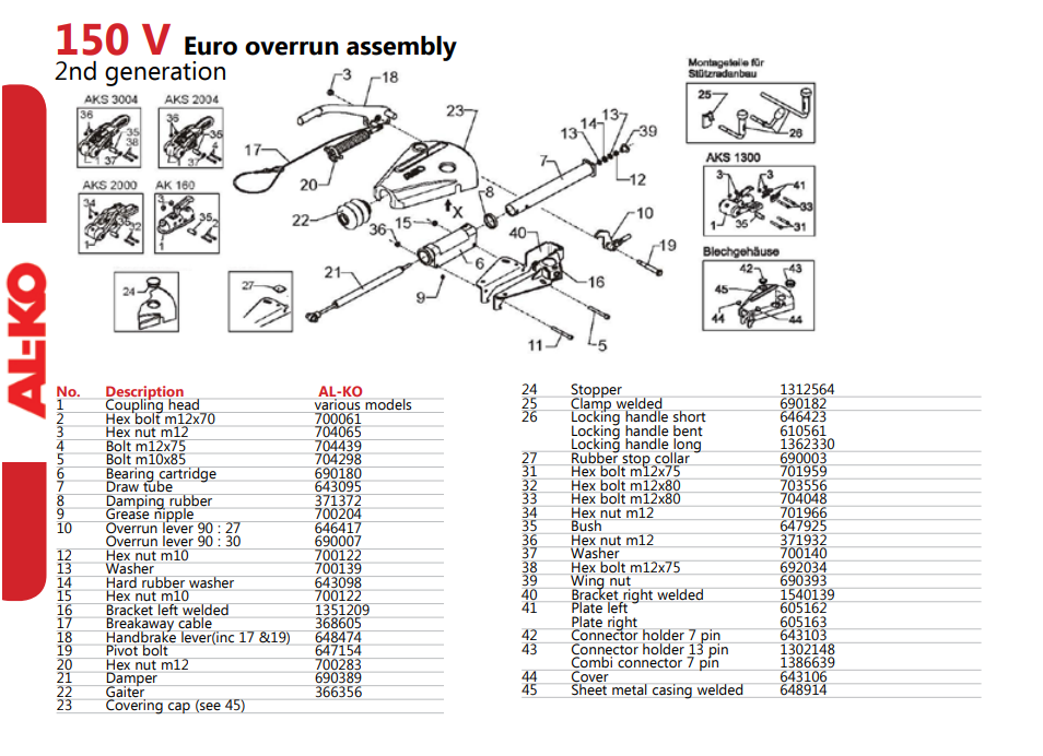 ALKO Coupling 150V Delta Parts - Spare Parts Diagram – TrailerPartsNZ.com