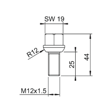 Wheel Bolts - Euro M12 Spherical - 44mm Long - Steel Wheels_2
