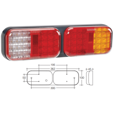 Narva Model 41 LED Tail Lamp - 9-33 volt - Mounted Red/Amber/Reverse