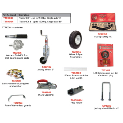 Trojan - Single Axle Trailer Kit - Non Braked - 1500kg - 2 Tyre Options