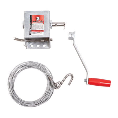 250kg Capacity Boat Trailer Winch - 1:1 Ratio - Wire Cable - Trojan_1
