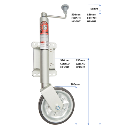 350kg Jockey Wheel - 200mm Solid Tyre - Swivel Mount - Trojan_5