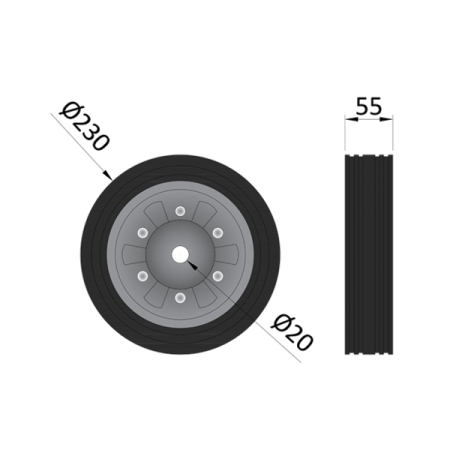 Maypole Jockey Wheel Only - European - 230mm HD Steel/Rubber_2