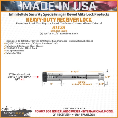 Infinite Rule Hitch Locking Pin Rated to 7000kg Stainless Steel for 300 Series Landcruiser_3