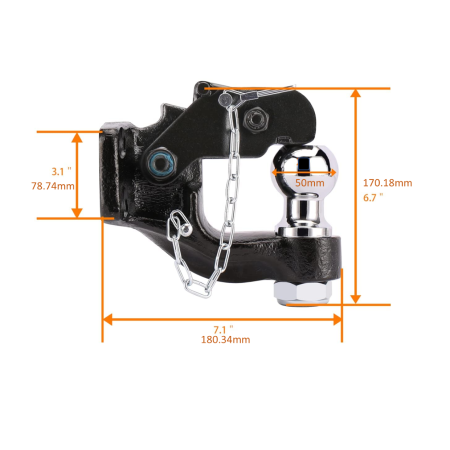 Pintle Hook and Ball - 8000kg Pintle 3500kg Ball - 50mm Towball_3