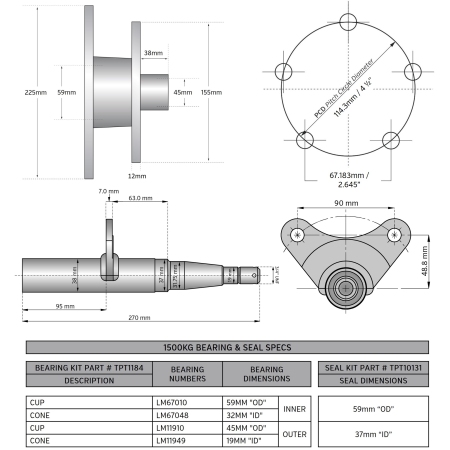 Trojan Disc Brake - Axle Kit - Integral Rotor 1500kg_3