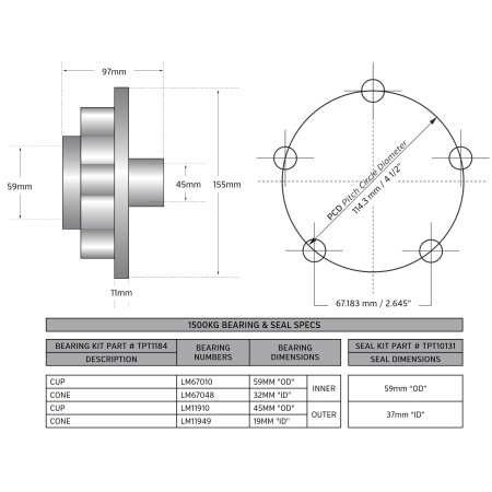 Trojan Hub Kit - Non-Braked - 1500kg - Suits 2 Piece Brake Rotor - Pair_7