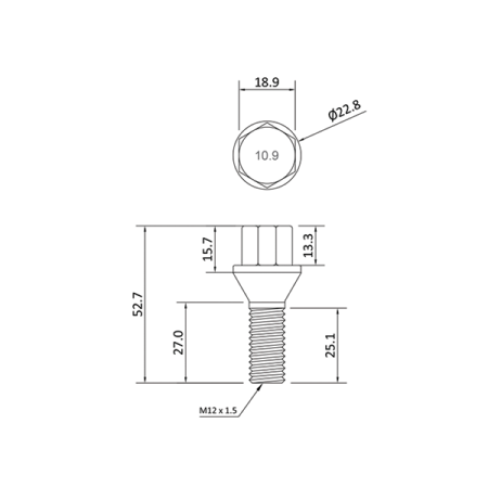 Wheel Bolts - Euro M12 Conical - 52mm long - Alloy Wheels_2