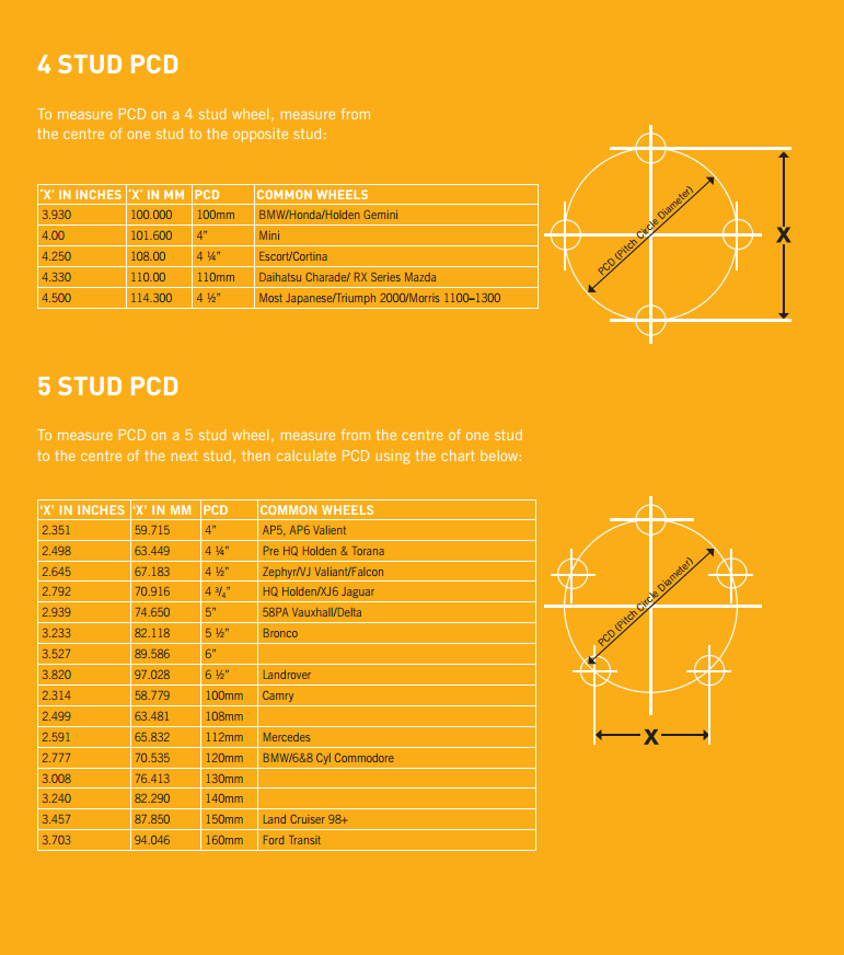 6 Stud Pcd Chart